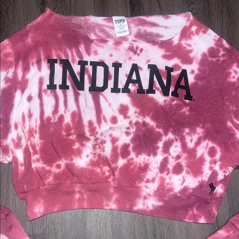 NWOT Victoria’s Secret PINK Tie-Dye Indiana IU Cropped Sweatshirt - Picture 2 of 6